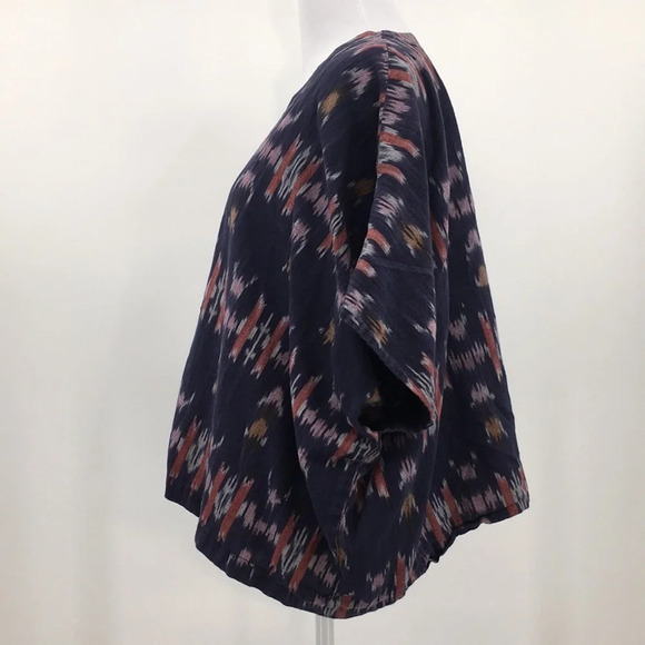 LOFT Blue Pink Aztec Print Cotton Cardigan Womens XS Small Dolman Open Front - Picture 4 of 9